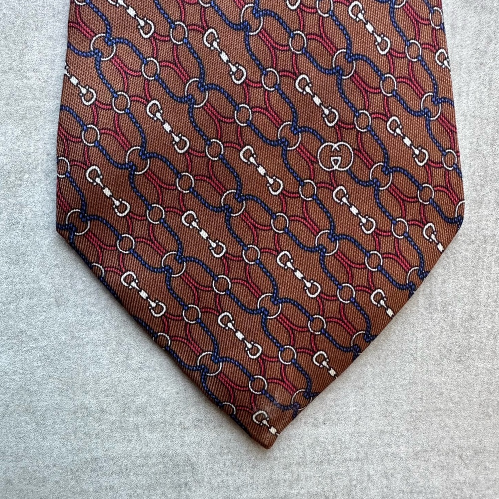 GUCCI Vintage Horsebit Print Silk Tie - Picture 5 of 5